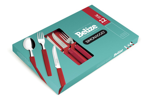 Set De Cubiertos Simonaggio Belize Caja 12 Piezas Rojo