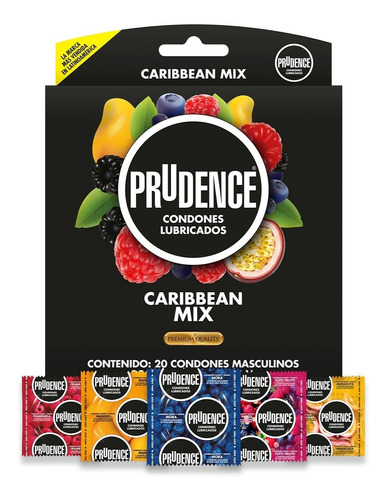 20 Condones Prudence Lubricados Sabor Y Aroma Caribbean Mix