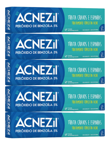 Kit 5 Acnezil Gel 20g Trata Cravos E Espinhas(acnase)