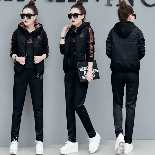 Casual Dama Forro Térmico Sudadera Pants Y Chaqueta 3 Piezas