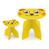 Kit Mesa Tigre Infantil Cadeira Desmontável Amarelo Kids