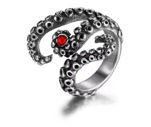 Hermoso Anillo Kraken Enrollado Cristal Rojo Unico Cool A232