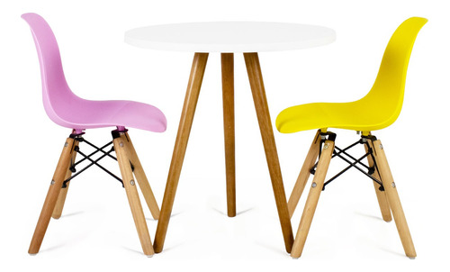 Mesa Redonda Tripé Pé Palito 50cm + 2 Cadeira Eames Eiffel