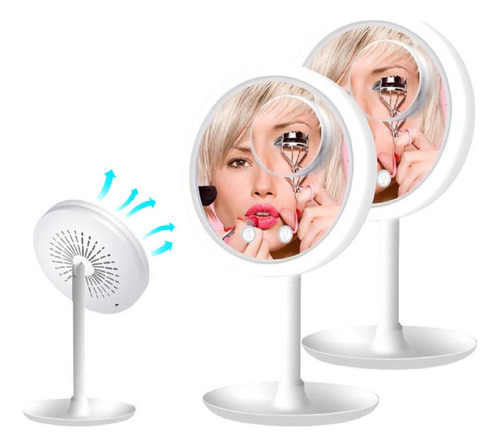 Espejo Led Maquillaje Ventilador X2 - Iluminado - Envío Gra