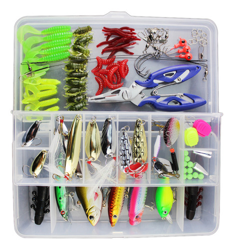 Kit Señuelos Pesca 101 Piezas Cebos Duros Blandos Popper Vib