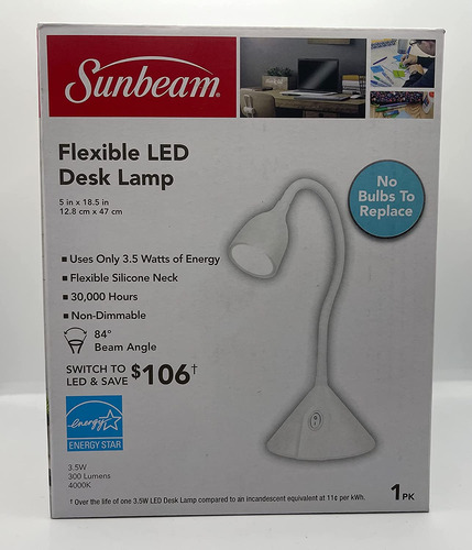White Sunbeam - Lámpara De Escritorio Led Flexible, Sin Bomb