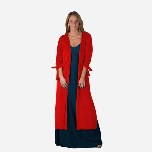 Tapado Kimono Largo Verona Rojo Terciopelo Maria Paskaro