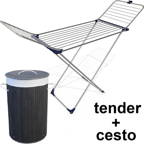 Tendedero Tender Ropa Pie Acero Inox Y Alum Italiano + Cesto