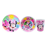 Vajilla Melamina Minnie Mouse Disney 3pz Plato Vaso Tazon