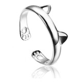 Anillo Ajustable Gatito De Plata 100% Ley 925 Mujer