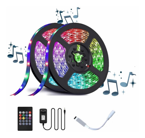 Luz Led Rgb Rítmica Musical 5mts + Control + Adaptador