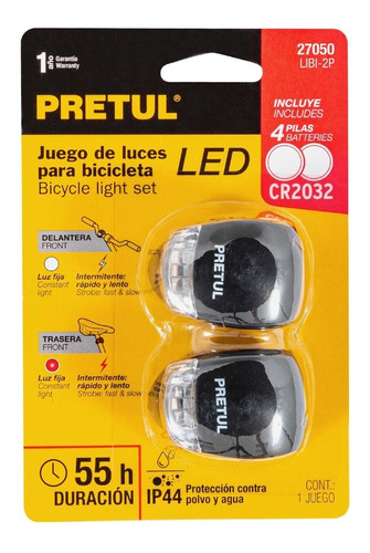 Linterna Para Bicicleta Trasera Y Delantera, 2 Leds - Pretul