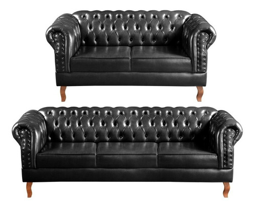 Conjunto Sofá Chesterfield Dom Pedro 2 E 3 Lugares Vintage