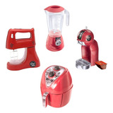 Cozinha Infantil Air Fryer Batedeira Cafeteira Brinquedo Cor Vermelho