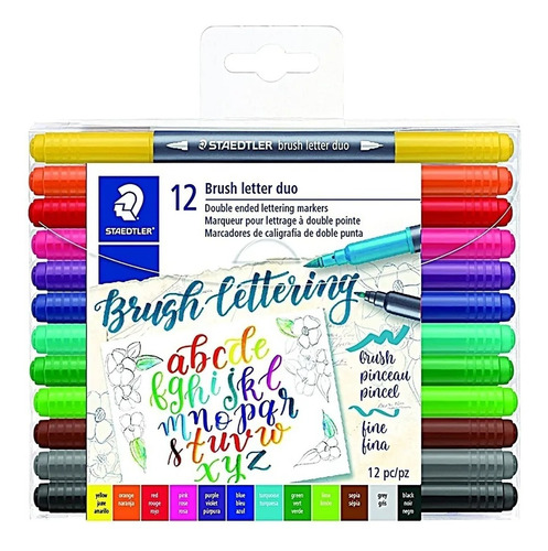 Plumon Marcador Staedtler X 12 Punta Pincel Doble Lettering