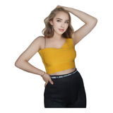 Crop Top Un Hombro Con Doble Tela Al Frente 