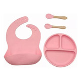 Kit Prato Ventosa Babador Colher E Garfo Infantil Silicone