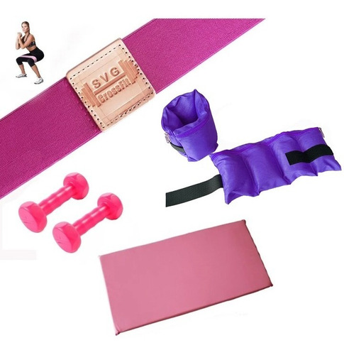 Kit Rosa Colchoneta + Mancuernas Y Tobillera  2kg Servicegym