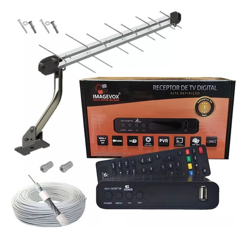 Kit Tv Conversor Digital + Antena Externa + 20 Metros Cabo