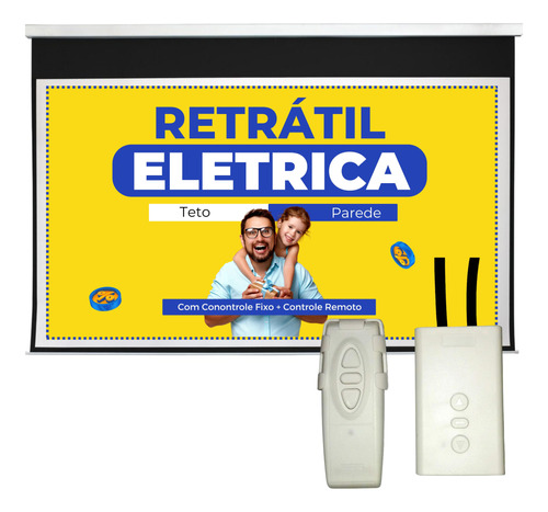 Tela Retrátil Elétrica Projetor Projeção Datashow Fixa Teto