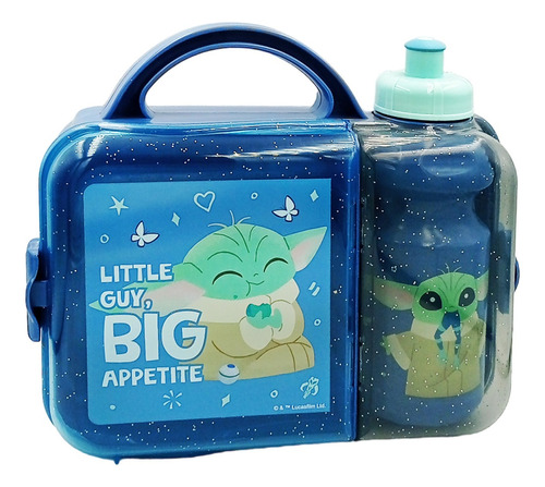 Lonchera Infantil Con Botella Cilindro De Plástico Color Baby Yoda Personajes