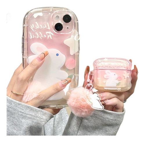 Carcasa De Conejo Manchada Rosa Para iPhone Para AirPods