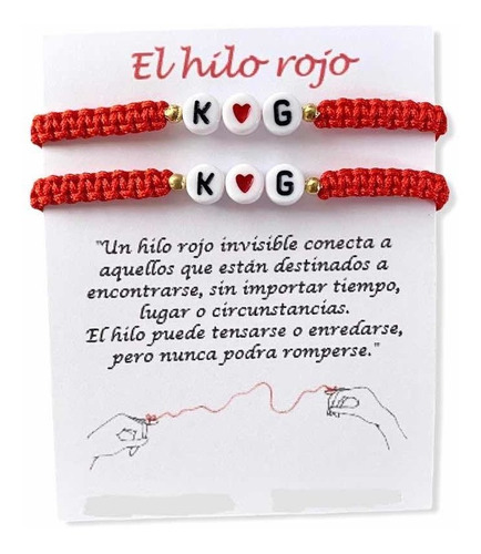 Pulseras Duo Pareja Hilo Rojo Destino Iniciales Corazon 