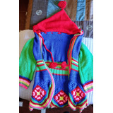 Campera Con Capucha Tejida A Mano Peruana Colorida Típica