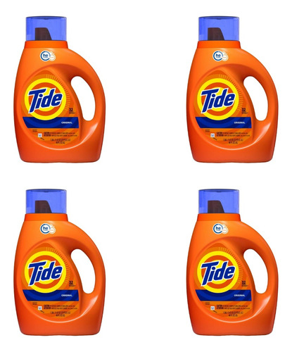 Detergente Liquido Tide He Original 32ld 1,36lts X 4 Unds