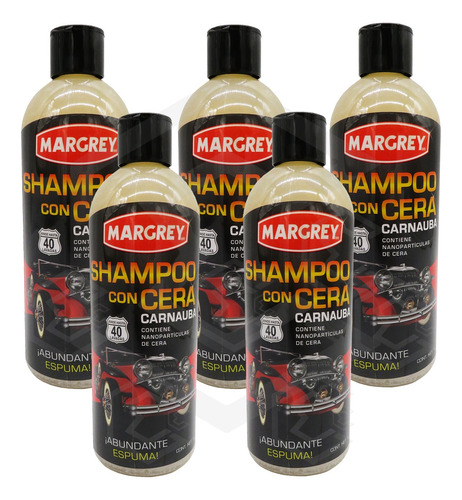 5 Shampoo Con Cera Autos Y Motos 1lt Alta Espuma Margrey