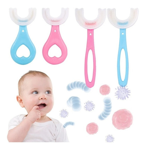 Escova De Dentes Infantil 360° Forma U Criança 2-6 Anos Rosa