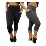 Kit 02 Capri Legging Corsário Academia Com Bolso Lateral