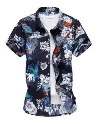 Camisa Social Masculina Floral Manga Curta Flores Dubai Luxo