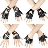 Piel Pu Adulto Punk Conducir Baile Medio Dedo Guantes 4 Par