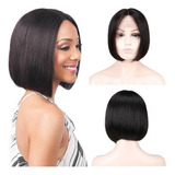 Peluca De Cabello Humano Natural Bob Corto Lisa 30cm #1b