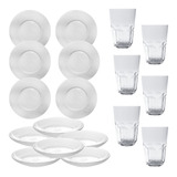 Set Juego Vajilla 6 Platos Playos + 6 Hondos + Vasos Vidrio 