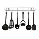 Set De 6 Utensilios Nylon + Barral Colgar Espatula Cucharon