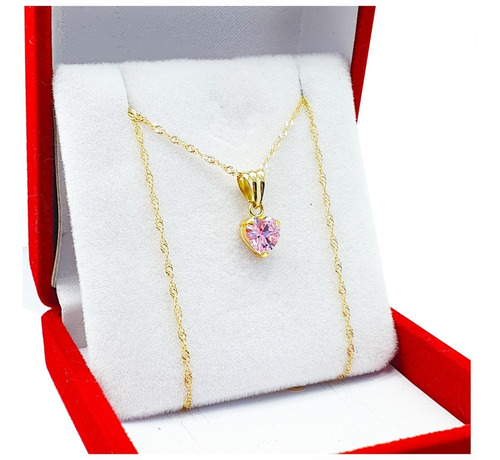 Conjunto Oro 18k Cadena Singapur 1g 45 Cm Dije Corazón 0.6g