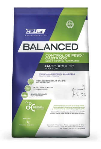 Vitalcan Balanced Light Control De Peso Gatos Castrados 2 kg