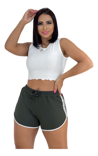 Kit6 Short Feminina Curto Malha Praia Com Faixa Love Moda