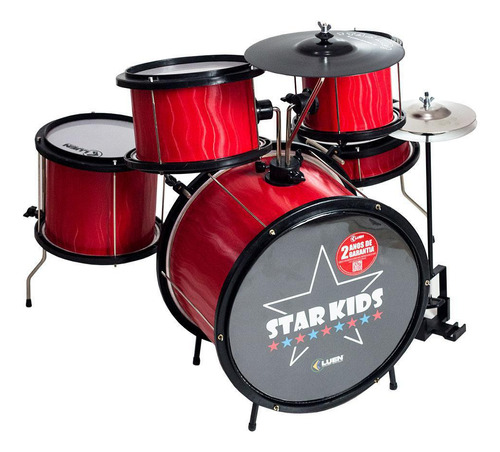 Bateria Infantil Star Kids Vermelha Completa Luen 44001vm