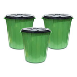 Set X3 Cestos De Basura 70litros Verde Negro Rojo