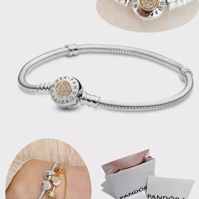 Pandora - Pulsera Clásica De Dos Tonos / Incluye Caja Color Plata Largo 19 Cm