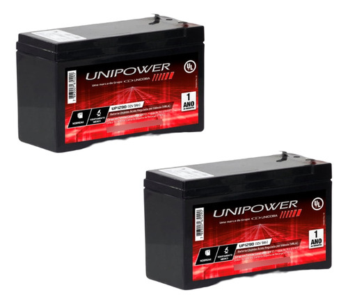 Kit 2 Unidades Baterias Seladas Unipower 12v 9ah - Nobreak