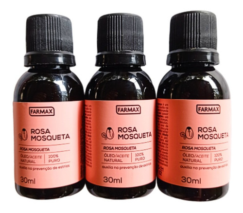 Rosa Mosqueta Óleo Natural 100% Puro= Kit Com 3 = 30 Ml Cada