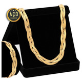 Colar E Pulseira Feminina 3 Fios Aço Inox Banhado Ouro 18k