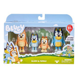 Bluey & Family 4 Figuras, Bluey, Bingo, Chile Y Bandit