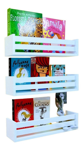 Kit 3 Prateleiras De Livros E Revista Estante Nicho Mdf 55cm