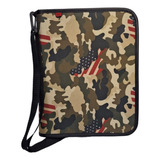 Fichário Universitário Masculino Camuflado Zíper Alça Bolso