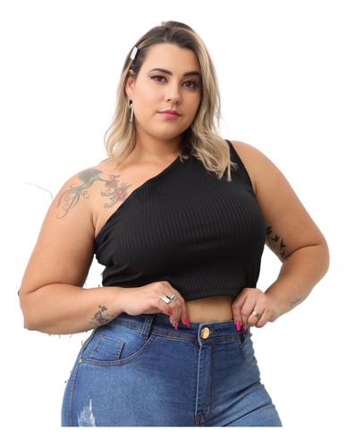 Blusinha Top Cropped 1 Ombro Plus Size Verão 